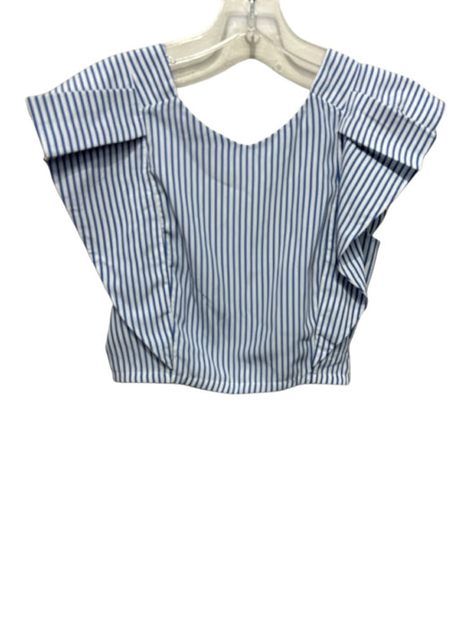 Koch Size S Blue & White Polyester Ruffle Cap Sleeve Stripe Crop Top Blue & White / S