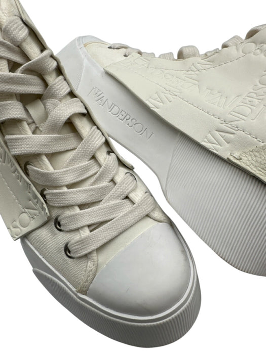 JW Anderson Shoe Size 4 Ivory White Leather & Canvas Round Toe Logo Sneakers Ivory White / 4
