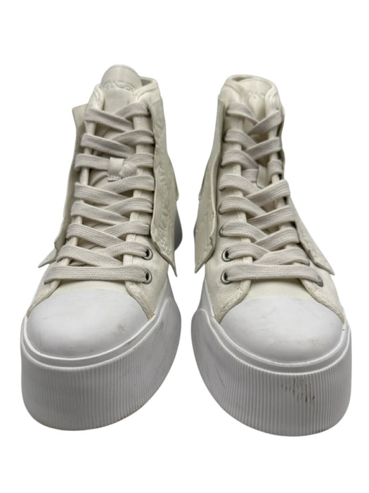 JW Anderson Shoe Size 4 Ivory White Leather & Canvas Round Toe Logo Sneakers Ivory White / 4