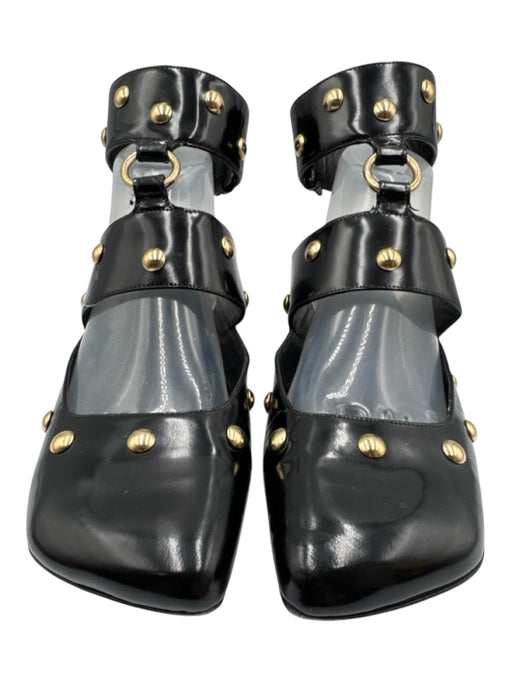 Chloe Shoe Size 41 Black & Gold Leather Square Toe Studded Ankle Strap Flats Black & Gold / 41