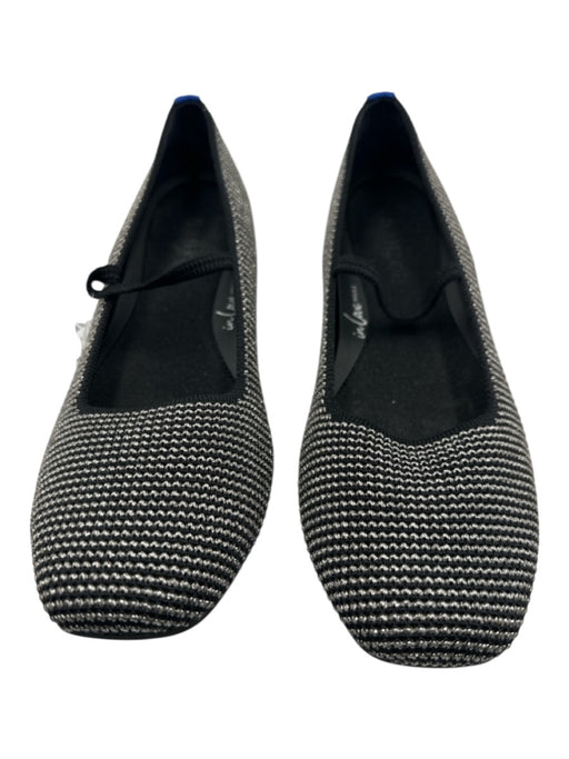 Rothy's Shoe Size 10.5 Black & Silver Textile Square Toe Metallic Thread Flats Black & Silver / 10.5