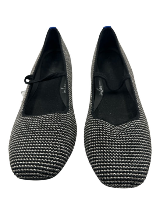 Rothy's Shoe Size 10.5 Black & Silver Textile Square Toe Metallic Thread Flats Black & Silver / 10.5