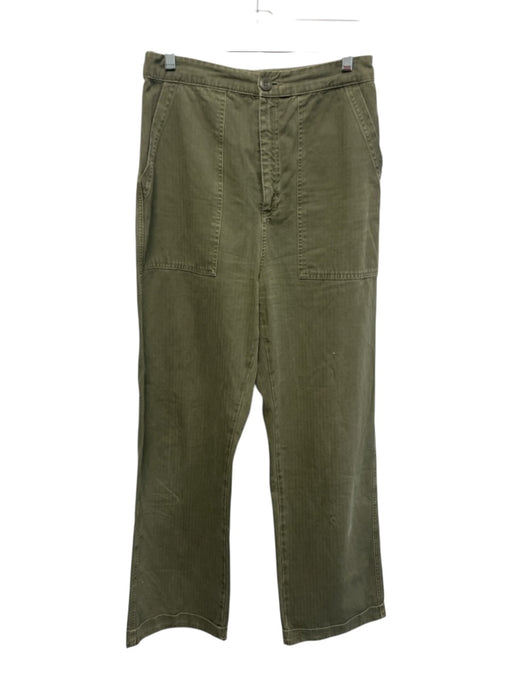 Anine Bing Size M Green Cotton tonal stripe Patch Pocket Wide Leg Pants Green / M