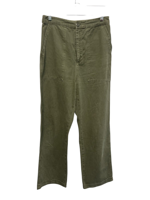 Anine Bing Size M Green Cotton tonal stripe Patch Pocket Wide Leg Pants Green / M