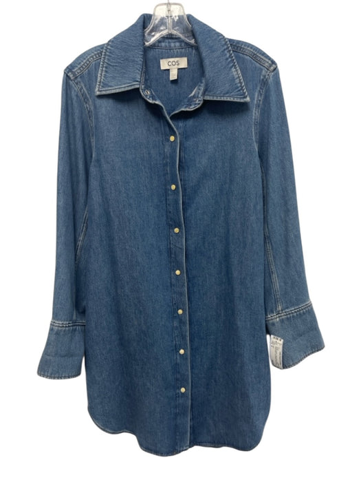 COS Size 4 Medium Wash Cotton Blend Denim Snap Button Long Sleeve Dress Medium Wash / 4