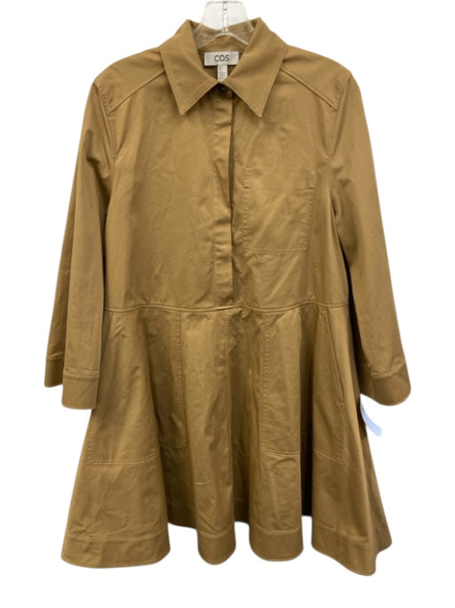COS Size 4 Camel Tan Cotton Blend Quarter Button 3/4 Sleeve Above Knee Dress Camel Tan / 4