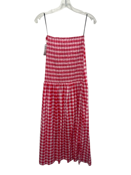 S/W/F Size XS Pink, Red, White Cotton Shirred Back Ginham Strapless Midi Dress Pink, Red, White / XS