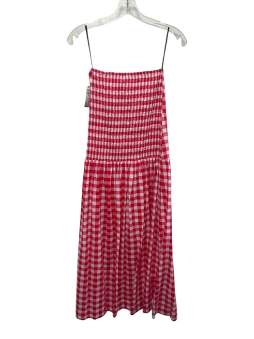 S/W/F Size XS Pink, Red, White Cotton Shirred Back Ginham Strapless Midi Dress Pink, Red, White / XS