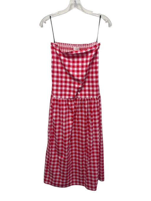 S/W/F Size XS Pink, Red, White Cotton Shirred Back Ginham Strapless Midi Dress Pink, Red, White / XS