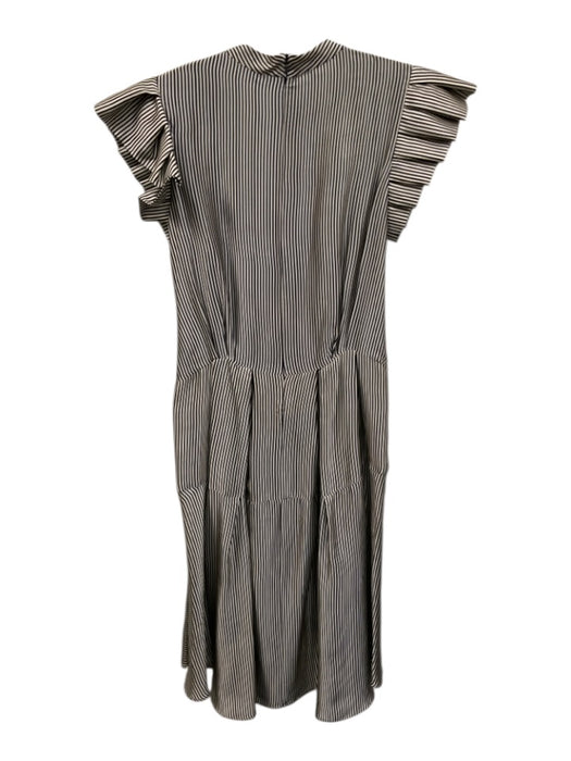 katharine kidd Size 4 Navy blue & Cream Silk Stripe Pleat Below knee Dress Navy blue & Cream / 4