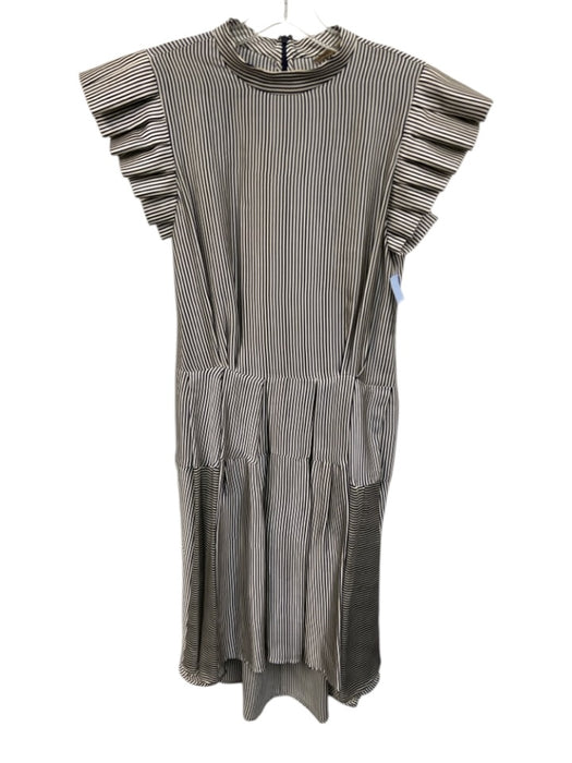 katharine kidd Size 4 Navy blue & Cream Silk Stripe Pleat Below knee Dress Navy blue & Cream / 4