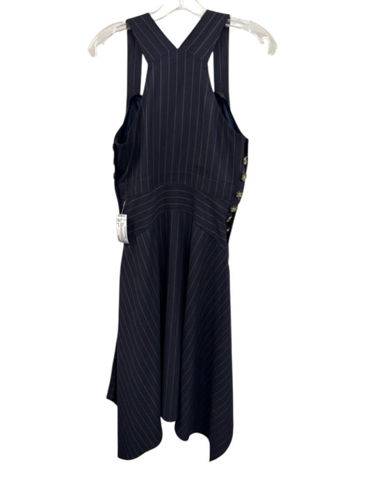 La Ligne Size S Navy Blue & Brown Wool Blend Pinstripe Button Detail Midi Dress Navy Blue & Brown / S