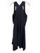 La Ligne Size S Navy Blue & Brown Wool Blend Pinstripe Button Detail Midi Dress Navy Blue & Brown / S