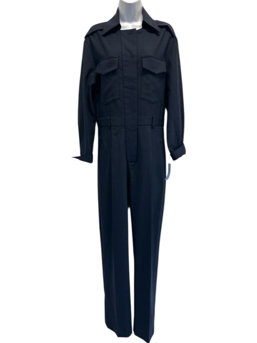 TELA Size S Navy Blue Polyester & Wool Blend Pleat Detail Button Front Jumpsuit Navy Blue / S