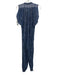 Doen Size S Blue & Cream Cotton Button Down Geometric Cap Sleeve Jumpsuit Blue & Cream / S