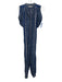 Doen Size S Blue & Cream Cotton Button Down Geometric Cap Sleeve Jumpsuit Blue & Cream / S