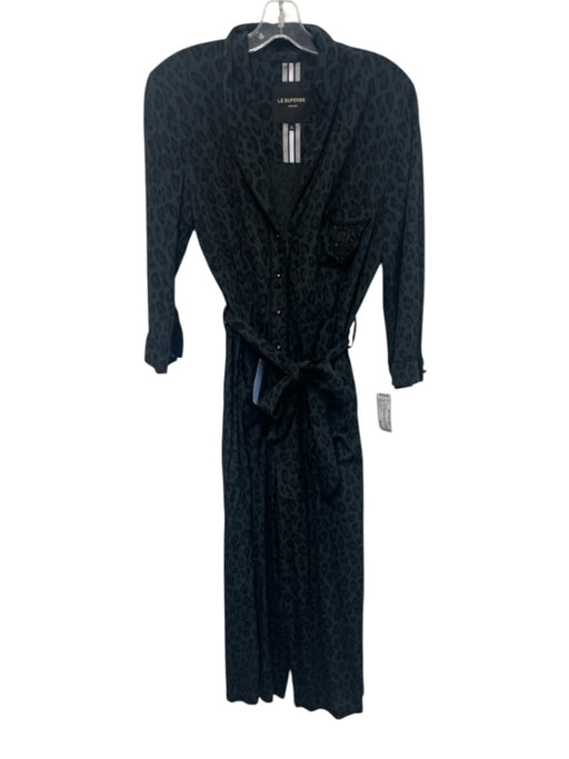 Le Superbe Size 6 Dark Green & Black Rayon Blend Button Down Leopard Jumpsuit Dark Green & Black / 6