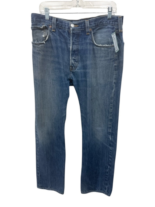 Levi's Size 34 Medium Wash Cotton Denim High Rise Distressed Faded Jeans Medium Wash / 34
