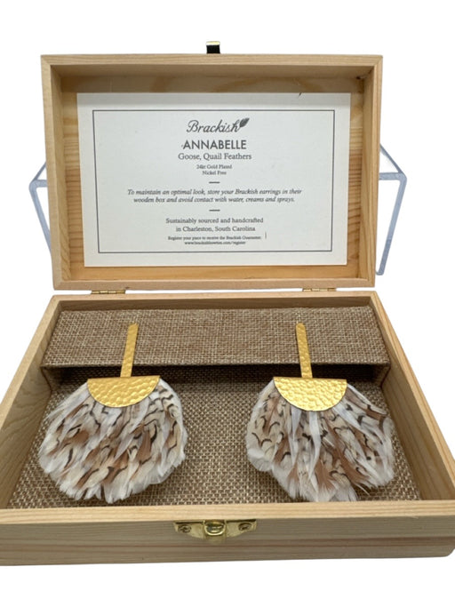 Brackish Gold, Brown, white 24K Gold Plated Post Back feathers Hammered Earrings Gold, Brown, white