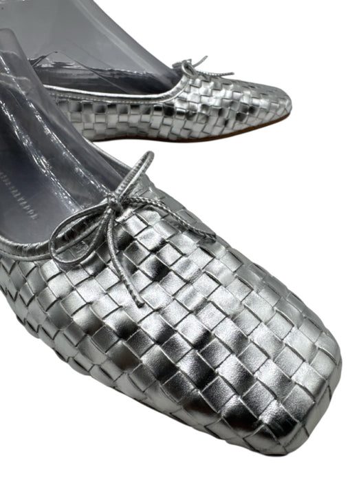freda salvador Shoe Size 10 Silver Leather Bow detail Woven Square Toe Flats Silver / 10