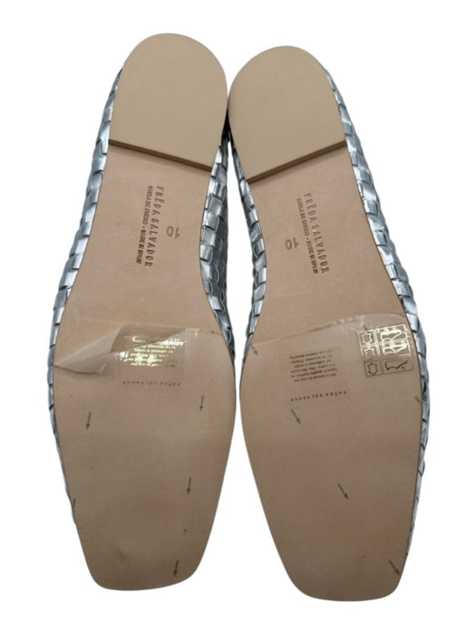 freda salvador Shoe Size 10 Silver Leather Bow detail Woven Square Toe Flats Silver / 10