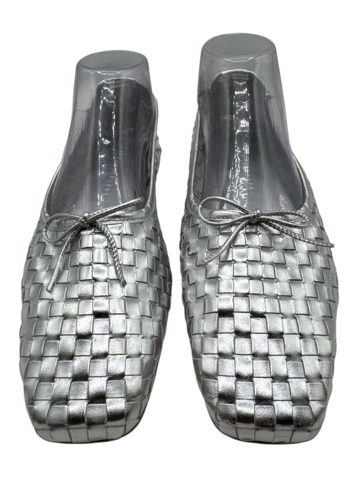 freda salvador Shoe Size 10 Silver Leather Bow detail Woven Square Toe Flats Silver / 10