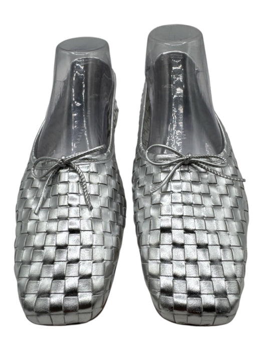 freda salvador Shoe Size 10 Silver Leather Bow detail Woven Square Toe Flats Silver / 10