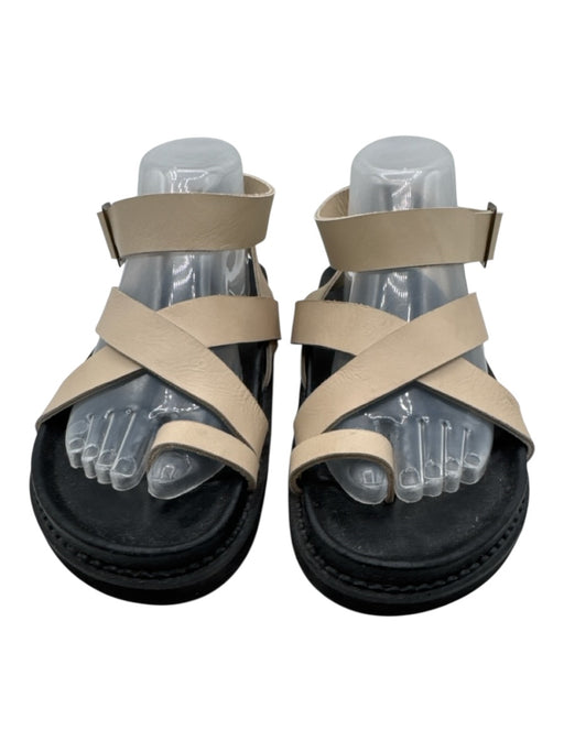 The Bali Tailor Shoe Size Est 11 Black & Beige Leather Upper Toe Strap Sandals Black & Beige / Est 11