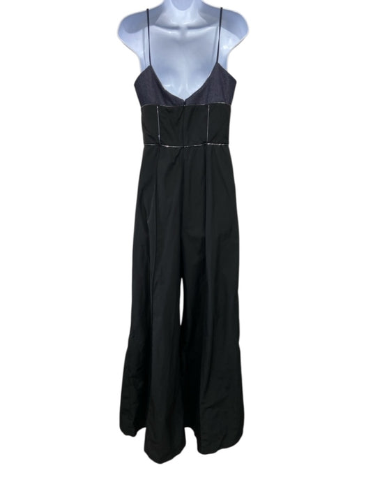 Et Ochs Size 6 Black & Dark Wash Polyester Spaghetti Strap Piping Jumpsuit Black & Dark Wash / 6