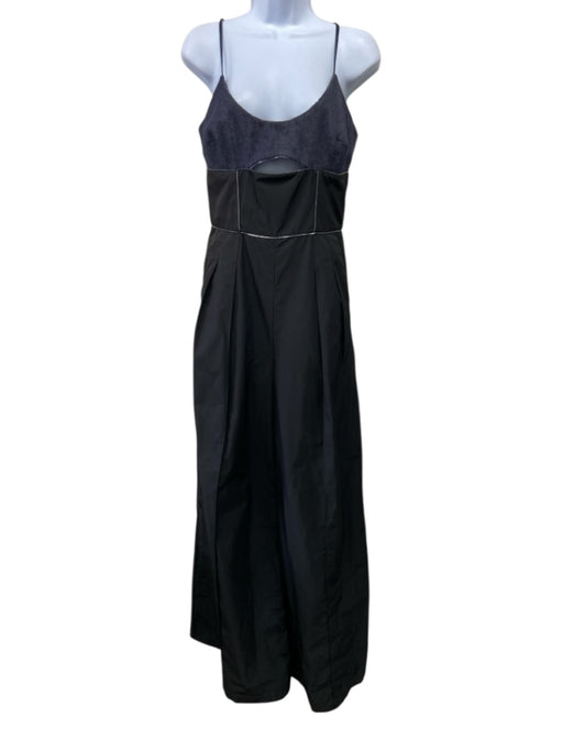 Et Ochs Size 6 Black & Dark Wash Polyester Spaghetti Strap Piping Jumpsuit Black & Dark Wash / 6