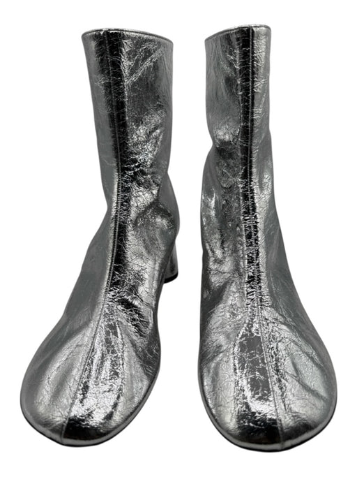 Proenza Schouler Shoe Size 41 Silver Leather Lined Round Toe Crinkle Booties Silver / 41