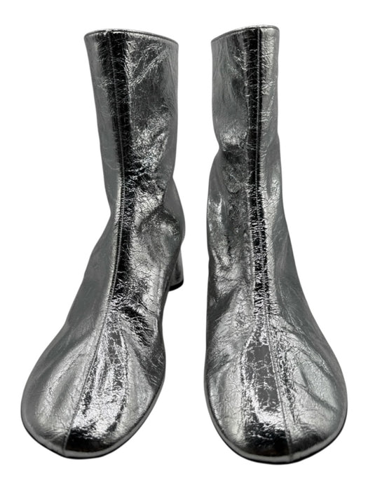 Proenza Schouler Shoe Size 41 Silver Leather Lined Round Toe Crinkle Booties Silver / 41