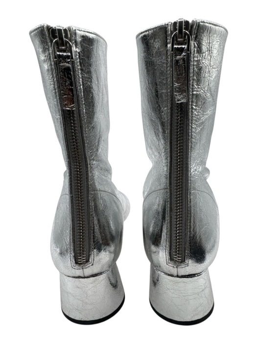 Proenza Schouler Shoe Size 41 Silver Leather Lined Round Toe Crinkle Booties Silver / 41