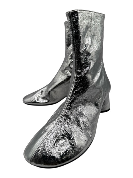 Proenza Schouler Shoe Size 41 Silver Leather Lined Round Toe Crinkle Booties Silver / 41