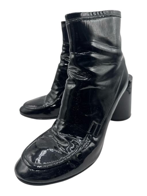 Maison Margiela Shoe Size 41 Black Patent Leather Block Heel Round Toe Booties Black / 41