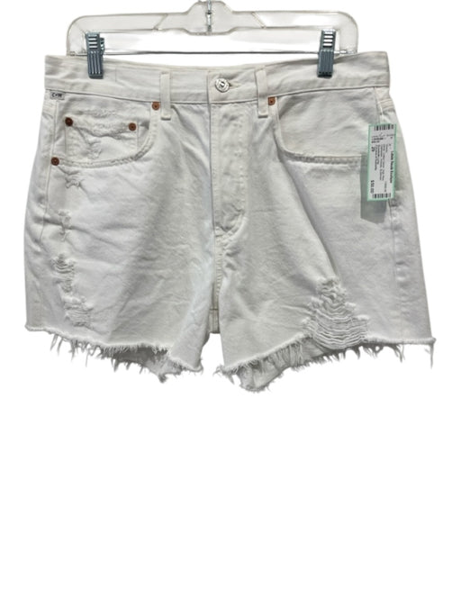 Citizens of Humanity Size 29 White Cotton Denim High Rise Distressed Shorts White / 29