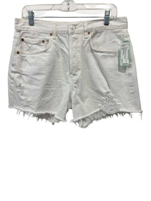 Citizens of Humanity Size 29 White Cotton Denim High Rise Distressed Shorts White / 29