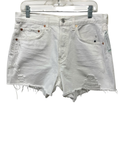 Citizens of Humanity Size 29 White Cotton Denim High Rise Distressed Shorts White / 29