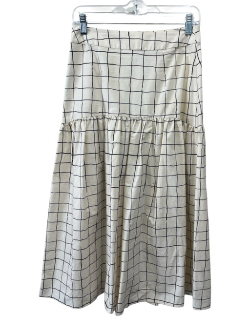 Whit Size 4 Beige & Black Cotton Button Front Windowpane Gathered Midi Skirt Beige & Black / 4