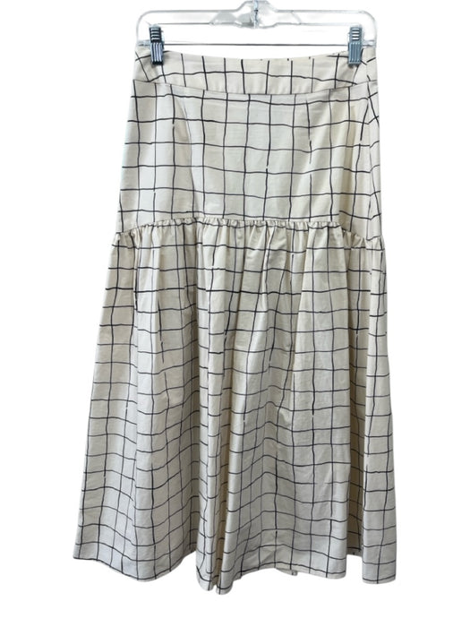 Whit Size 4 Beige & Black Cotton Button Front Windowpane Gathered Midi Skirt Beige & Black / 4