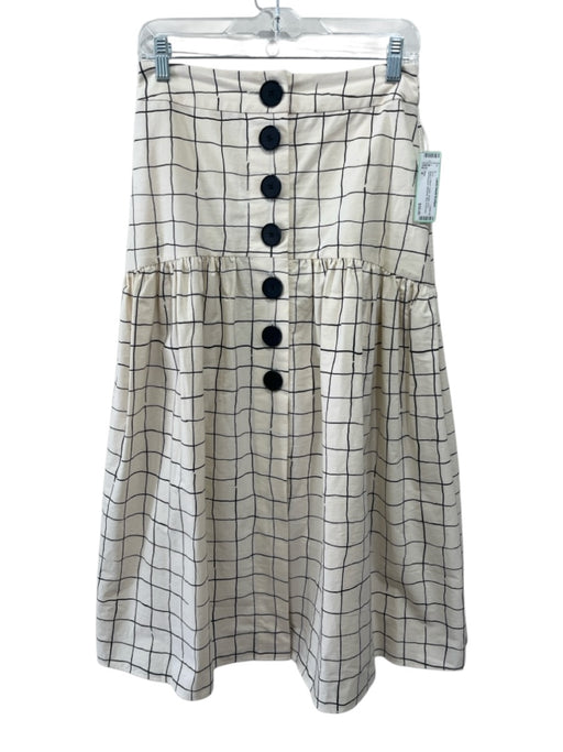 Whit Size 4 Beige & Black Cotton Button Front Windowpane Gathered Midi Skirt Beige & Black / 4