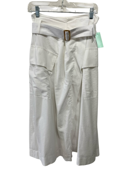 Vince Size 4 White Viscose Blend Wrap Cargo Pockets Belted Midi Skirt White / 4