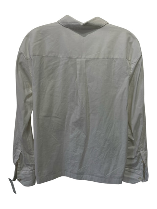 Theory Size Small White Cotton Blend Long Sleeve Patch Pocket Collar Top White / Small