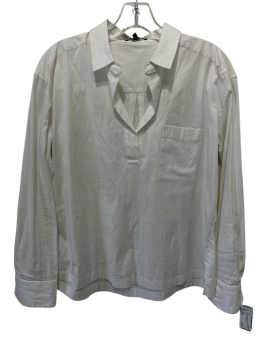 Theory Size Small White Cotton Blend Long Sleeve Patch Pocket Collar Top White / Small