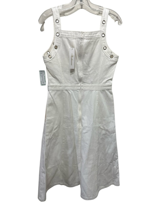 Shoshanna Size 8 White Cotton Denim Grommet Detail Paneled Pockets Midi Dress White / 8