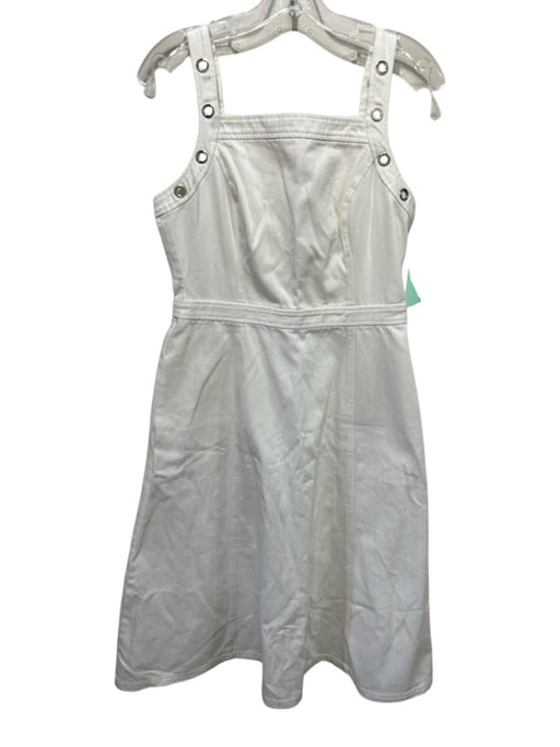 Shoshanna Size 8 White Cotton Denim Grommet Detail Paneled Pockets Midi Dress White / 8