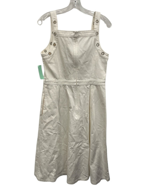 Shoshanna Size 10 White Cotton Denim Grommet Detail Paneled Pockets Midi Dress White / 10