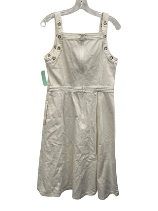 Shoshanna Size 10 White Cotton Denim Grommet Detail Paneled Pockets Midi Dress White / 10