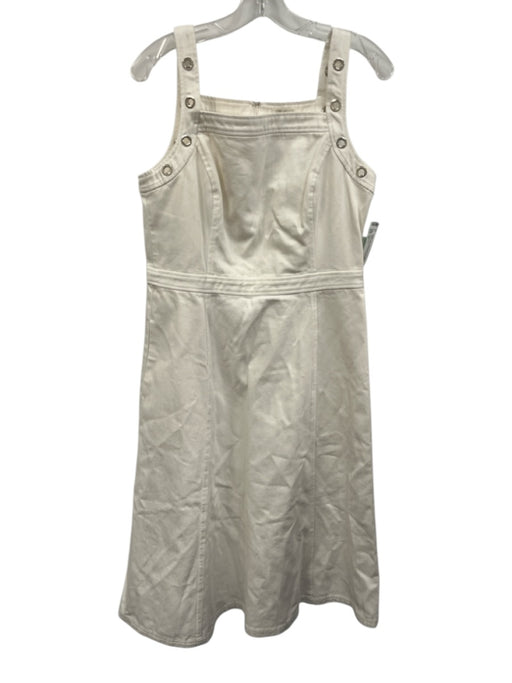 Shoshanna Size 10 White Cotton Denim Grommet Detail Paneled Pockets Midi Dress White / 10