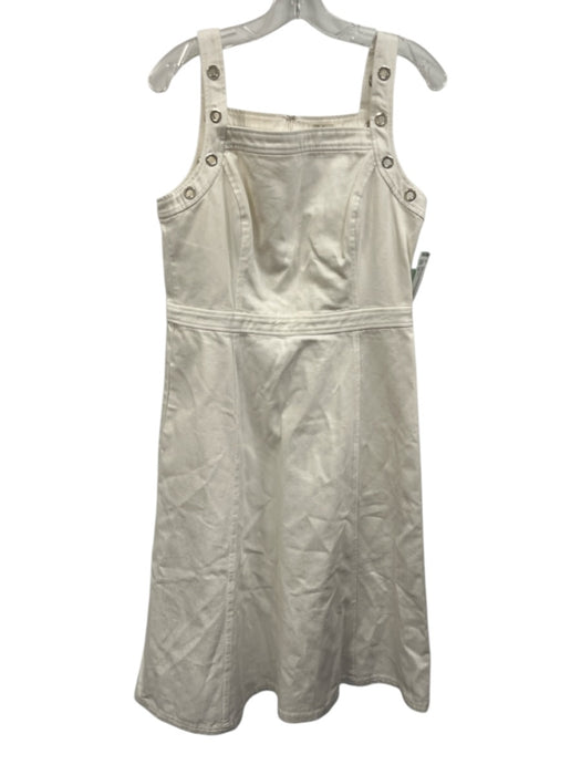 Shoshanna Size 10 White Cotton Denim Grommet Detail Paneled Pockets Midi Dress White / 10